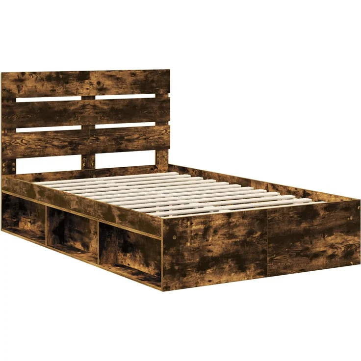 vidaXL Bettrahmen Geräucherte Eiche 135 x 190 cm Massives Kiefernholz 3411756 – Bild 3