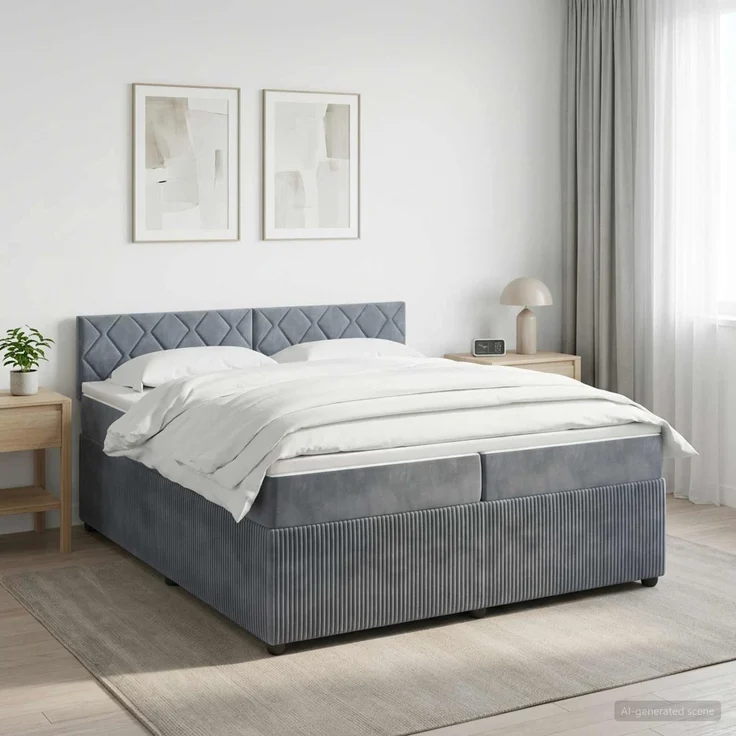 vidaXL Boxspringbett mit Matratze Dunkelgrau 200 x 200 cm Samt 3451752 – Bild 1