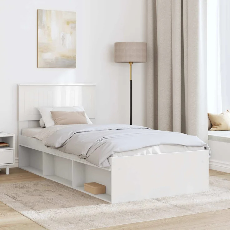 vidaXL Bettrahmen mit Kopfteil Weiß 90 x 200 cm Massives Kiefernholz 3410645 – Bild 2