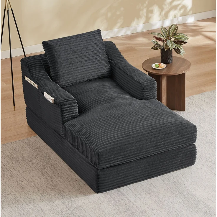Lounge-Sessel aus Cord mit ausziehbarer Liegefunktion, 100cm×162cm×68cm, Dunkelgrau – Bild 1
