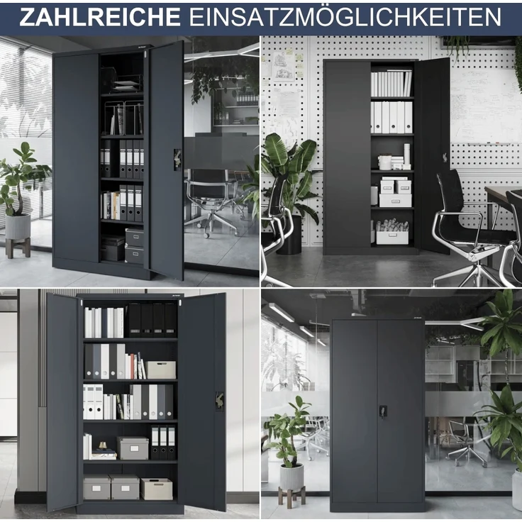 Aktenschrank abschließbar KADO - 5 Ebenen verstellbar, Flügeltüren | Metallschrank Werkstatt Mehrzweckschrank Büroschrank aus Stahl Werkzeugschrank, 195x90x40cm Anthrazit – Bild 6