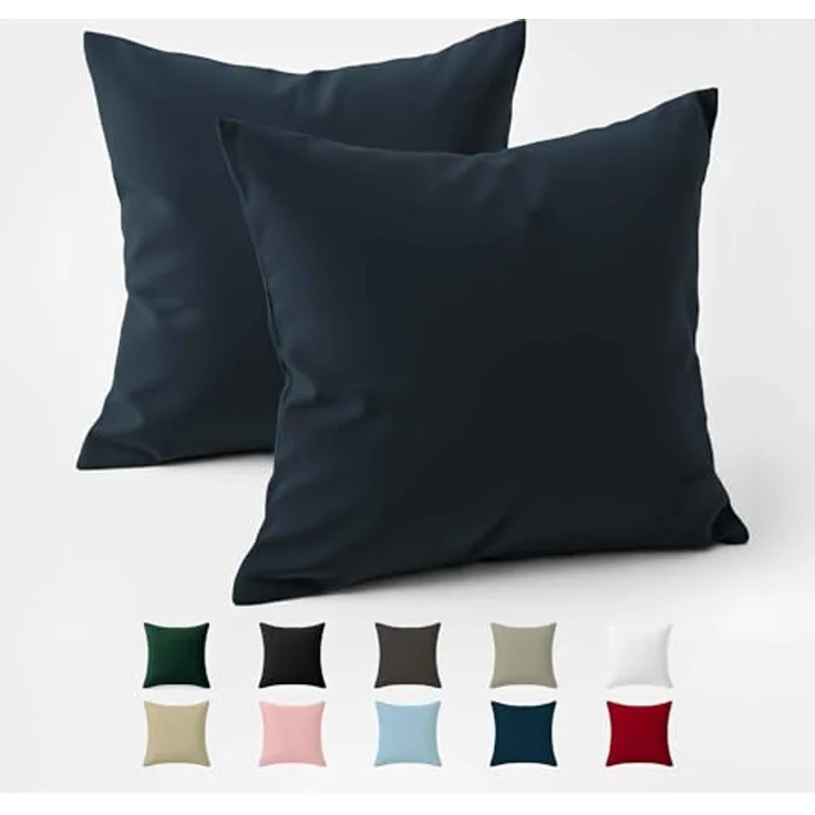 Kissenbezug 40x40 Baumwolle Renforcé (2er-Set) - Dunkelblau - Dicht gewebt mit 57 Fäden/cm² - 40x40 cm Kissenbezug - Oeko Tex Zertifiziert - Dreamzie – Bild 2