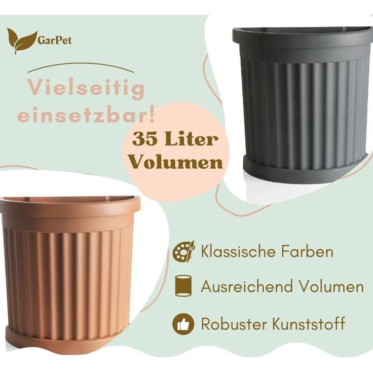 GarPet Pflanzkübel Pflanzkübel mit Unterssetzer Halbrund Pflanz Gefäß Blumen Groß Topf – Bild 5