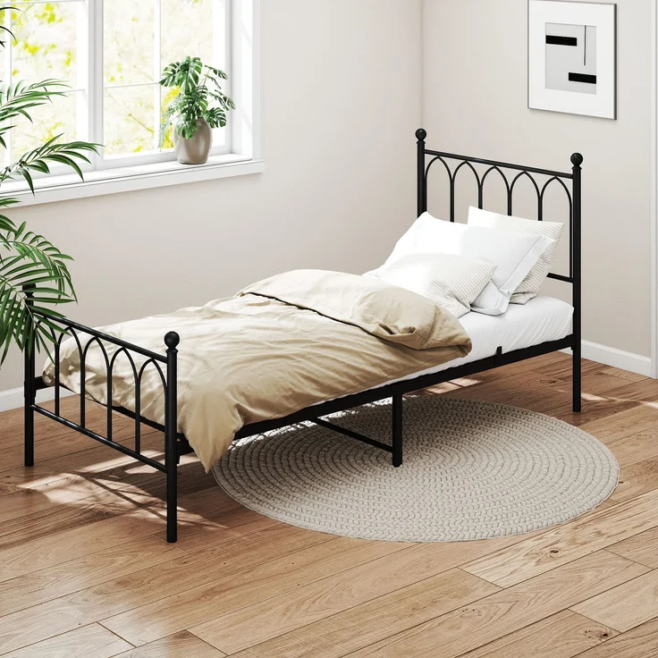 Metallbett Einzelbett Jugendzimmer mit Lattenrost Schwraz,ohne Martatze – Bild 5