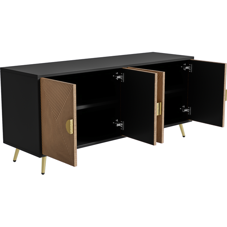 Sideboard, MDF/PB mit 4 Türen & Soft-Close, 160x40x75 cm, Schwarz/Holzfarben – Bild 7