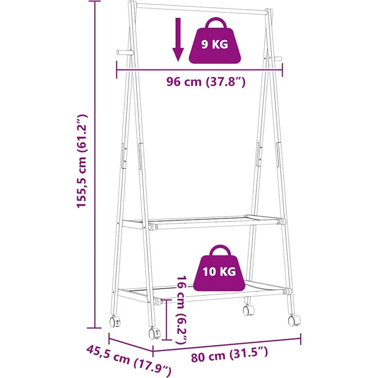 vidaXL Kleiderständer mit Ablagen und Rollen 96x45,5x155,5 cm Bambus 4008909 – Bild 9