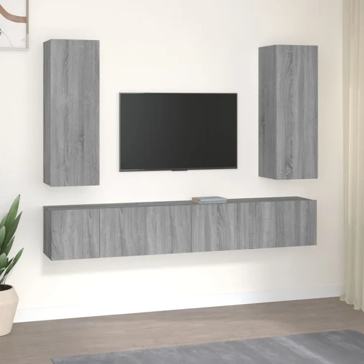 5-tlg. TV-Schrank, Lowboard TV Grau Sonoma Holzwerkstoff