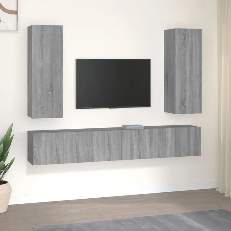 5-tlg. TV-Schrank, Lowboard TV Grau Sonoma Holzwerkstoff – Bild 1