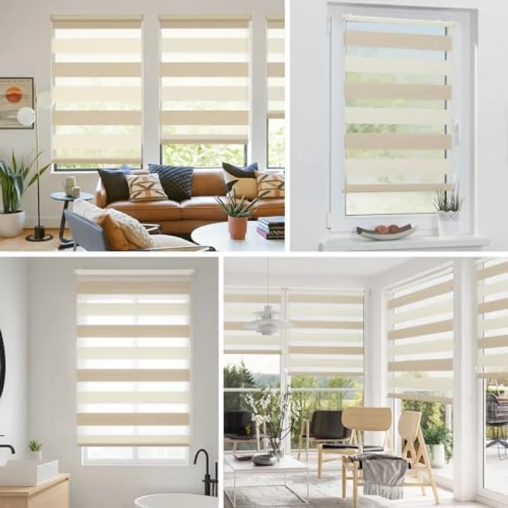 Sekey Doppelrollo Klemmfix ohne Bohren für Fenster, Zweifarbig Doppelrollo 100 cm breit, Duo Rollo Jalousie Sonnenschutz, 100x130 cm, Beige & Braun – Bild 8