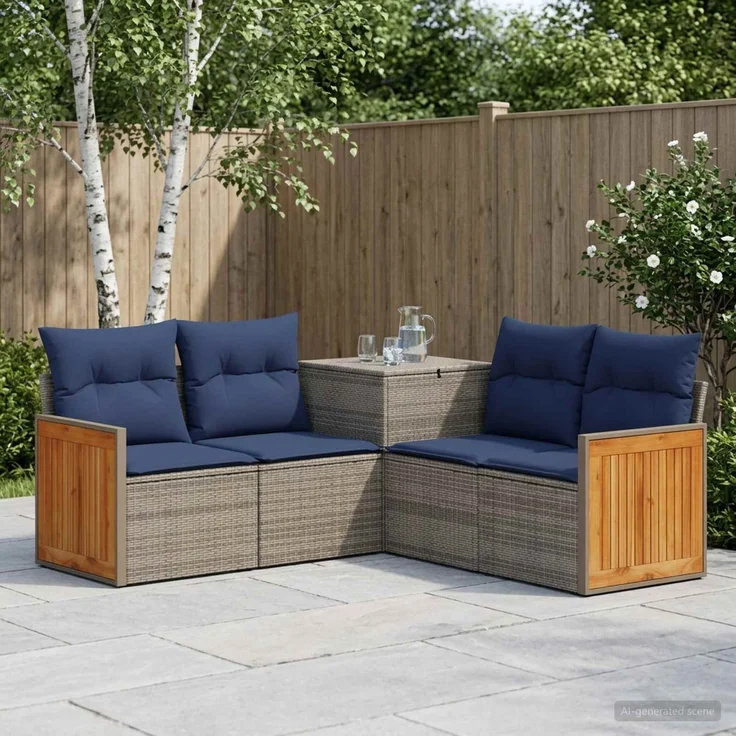 vidaXL Sofa Set 5 stk. Grau und Marineblau Polyrattan und Stahl 3447963 – Bild 1