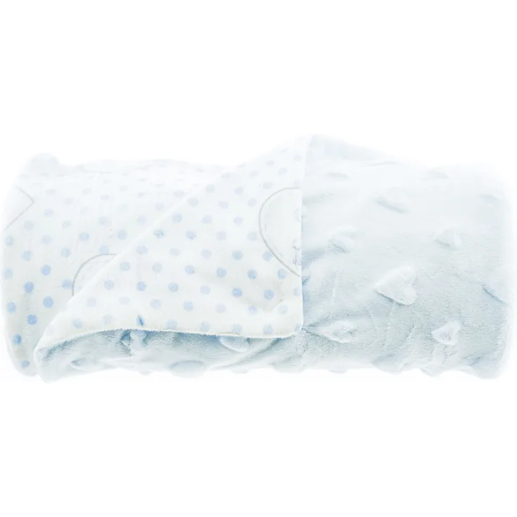 Babydecke Doppellagig 75x100 cm mit Babybär und Herz Babyblau Motiv 2