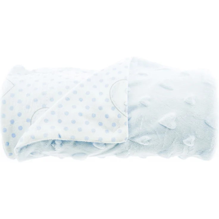 Babydecke Doppellagig 75x100 cm mit Babybär und Herz Babyblau Motiv 2 – Bild 1