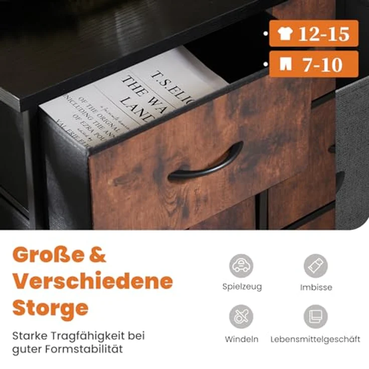 Sweetcrispy Kommode,Sideboard Wohnzimmer für Schlafzimmer mit 8 Stoffschubladen,Einstellbare Füße Schubladenschrank,Schwarzbraun – Bild 4