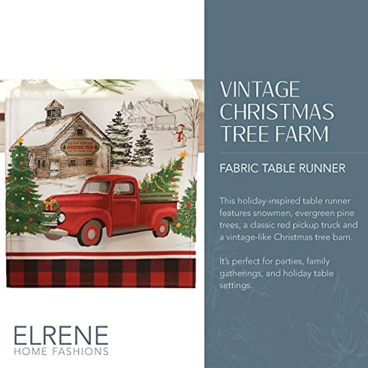 Elrene Home Fashions Vintage Christmas Tree Farm Tischläufer, Mehrfarbig, 13"x70" (Table Runner) – Bild 2