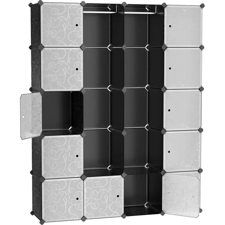 Kleiderschrank Garderobenschrank Steckregalsystem Mit 2 Kleiderstange 178 x 143 x 36 cm Schwarz LPC30H