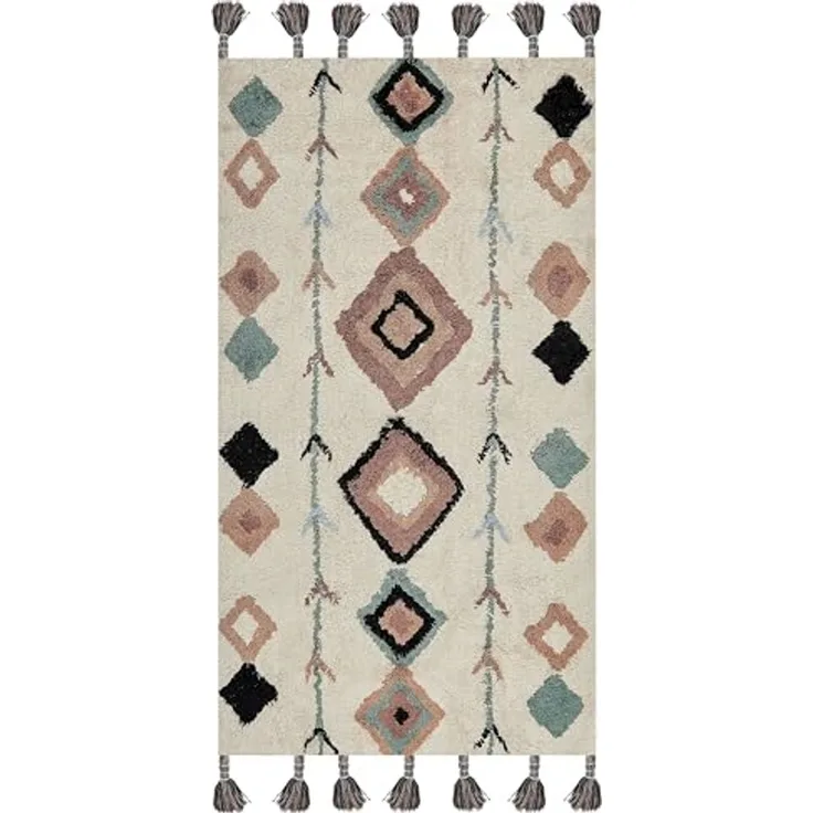 Teppich Baumwolle beige mehrfarbig 80 x 150 cm geometrisches Muster ESKISEHIR