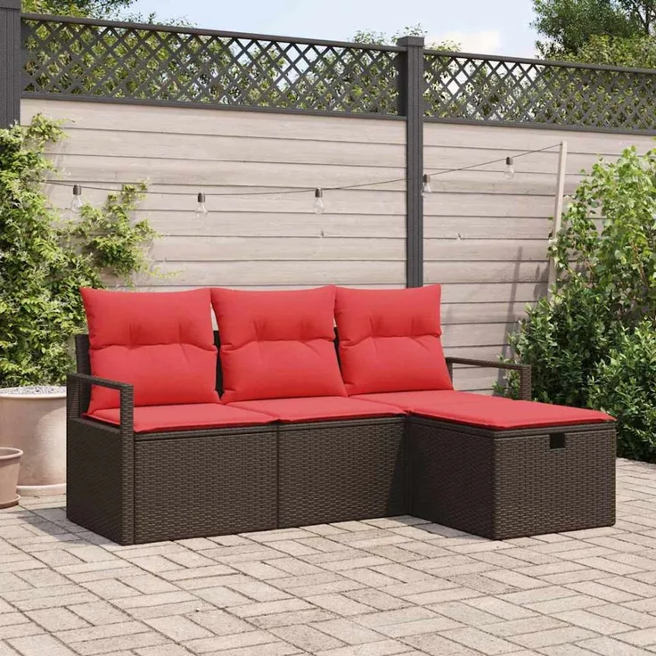 vidaXL Gartensofa-set mit Kissen mit Speicher 4 pcs Braun Poly-Rattan 3360485