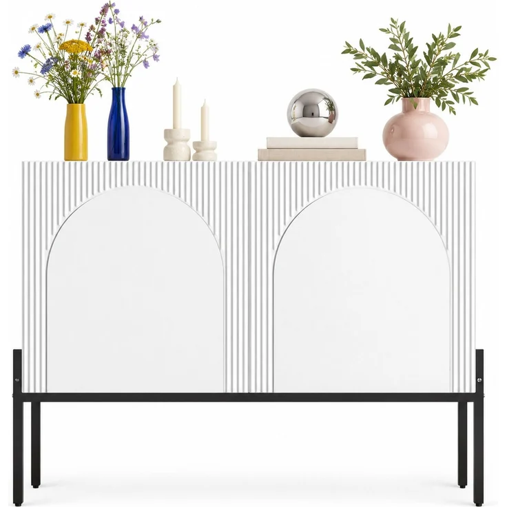 DESVIAE Sideboard Weiß aus Spanplatte – 100x75x40 cm – 2 Türen, Metallbeine – Bild 7