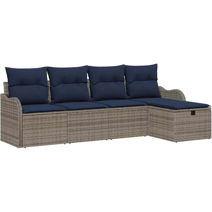 vidaXL Gartensofa-set 5 stk. 4-Sitzer Grau und Marineblau Poly-Rattan 3358964 – Bild 2
