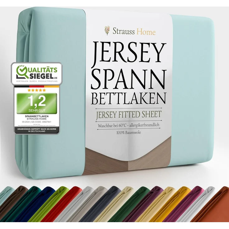 Strauss Home Spannbettlaken Premium, Gummizug: Rundumgummi, 150gr/m2 Premium Jersey 100% Baumwolle – Bild 1
