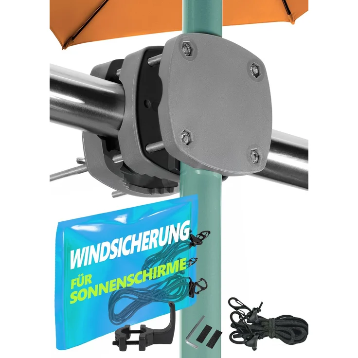 Menz Schirmhalterung Balkongeländer SunnyBoy 3.0 + Windsicherung für Sonnenschirme - Sonnenschirm Halterung Balkon - Sonnenschirmhalter Balkongeländer als Sonnenschirmständer Balkon, Anthrazit
