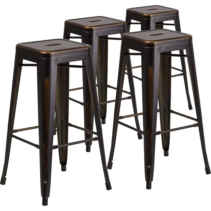 Flash Furniture Barhocker aus Metall, 76,2 cm hoch, rückenfrei, Used-Look, 4 Stück, Kunststoff, Eisen, Distressed Copper, 4er-Packung