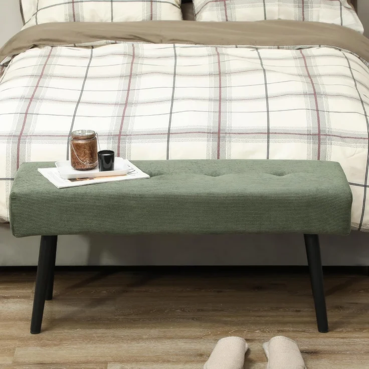 HOMCOM Polsterbank Sitzbank mit Cordbezug, Metallbeinen, Flurmöbel, 220 kg belastbar (Schuhbank, 1-St, getuftete Bettbank), für Schlafzimmer, Wohnzimmer, Flur 100 x 36 x 45 cm Grün – Bild 7