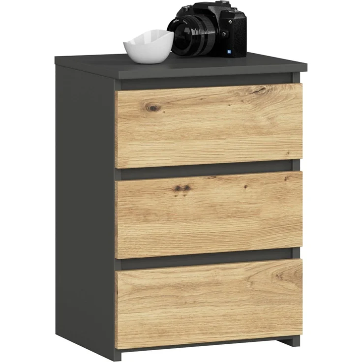 Home Collective Kommode 40 cm breit Holz Highboard Sideboard für Flur Schlafzimmer Wohnzimmer (Mehrzweckschrank Schrank schmal Kommode Schlafzimmer mit Schubladen), Kinderzimmer Organizer, 57 cm hoch, 3 Schubladen graphit-Artisan Eiche