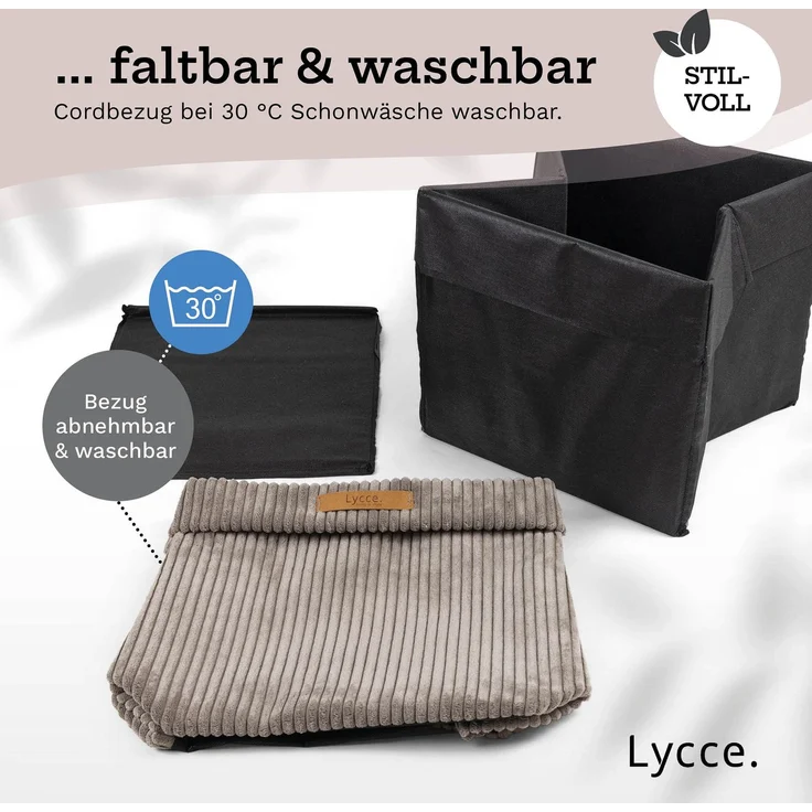 Lycce faltbare Aufbewahrungsbox - Cord, passend für Kallax Regal, abnehmbarer Bezug, robust, formstabil Taupe 31x33x33cm – Bild 9