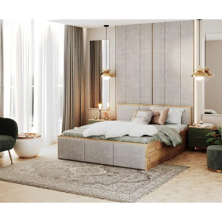 FDM Polsterbett mit Lattenrost Doppelbett 120x200, 140x200, 160x200, 180x200 (MADE IN EU - Bettrahmen mit Bettkasten für viel Stauraum, in Grau,Weiß oder Eiche Braun, ideal für Paare), Metallrahmen mit hydraulischer Klappfunktion