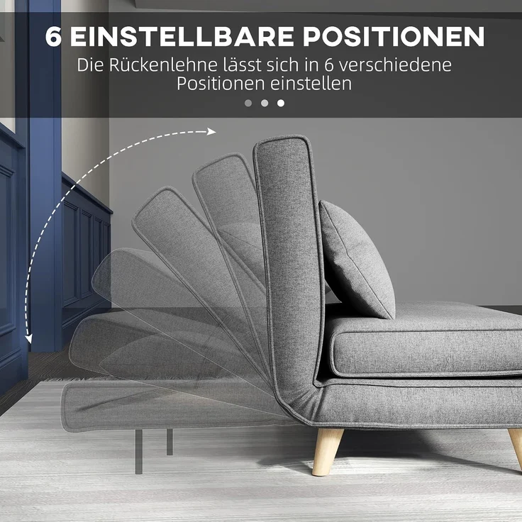 HOMCOM Relaxsessel mit Bettfunktion, verstellbare Rückenlehne, Leinenimitat, Tannenholz, Grau, 94 x 78 x 80 cm – Bild 7