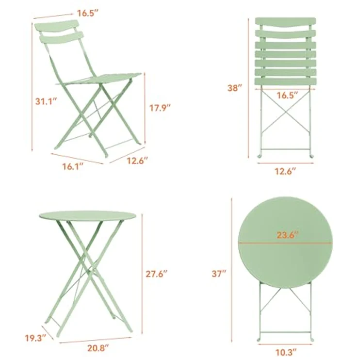 Bistroset 3-Teilig Mit Bistrotisch&2 Klappbaren Stühlen, Gartenmöbel Set – Bild 5