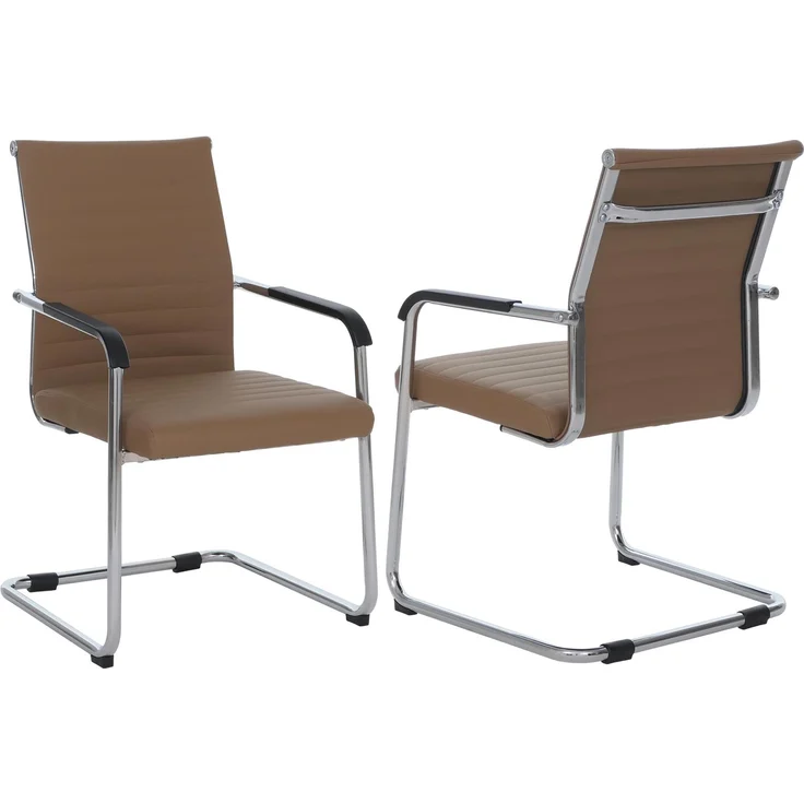 2er-Set Besucherstuhl HWC-Q85, Konferenzstuhl Freischwinger, Metall Kunstleder 280 g/m² ~ hellbraun – Bild 1