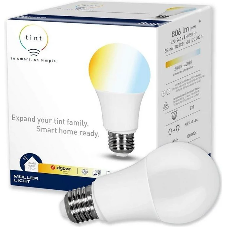 tint Smarte LED-Birne E27 – Steuerbar per Alexa oder Fernbedienung – Dimmbare E27 Glühbirne mit weißem Licht (2700-6500 K), 9 W – Bild 3