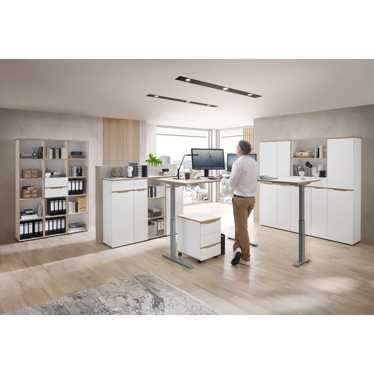 Eckschreibtisch >Memphis< höhenverstellbar, weiß / Artisan / silber - 185x64/129x177 (BxHxT) – Bild 7