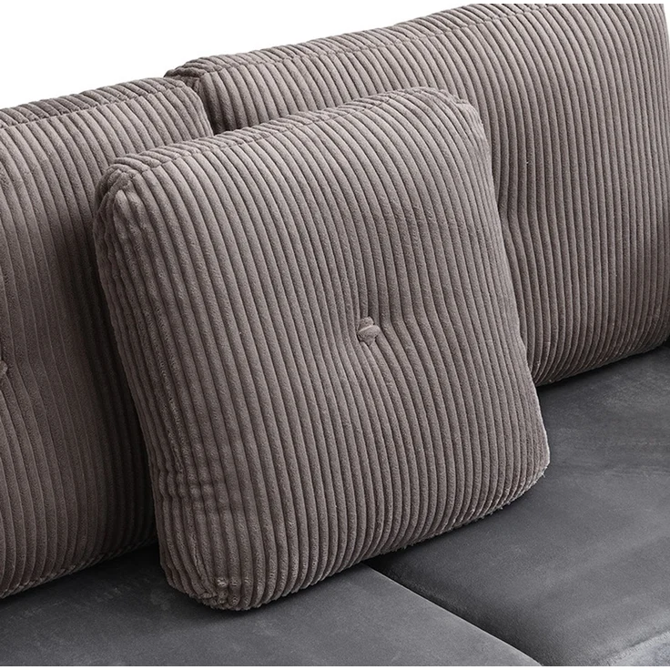 Modulares U-Sofa, Samt & Cord mit Stauraum, 261x132,5x85 cm, Antikgrau – Bild 10