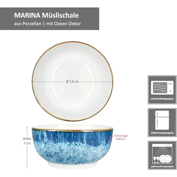 MamboCat Müslischale Marina 6x Müslischale Ø14cm 400ml Porzellan 6 Pers. Dessertschüssel, Porzellan – Bild 6
