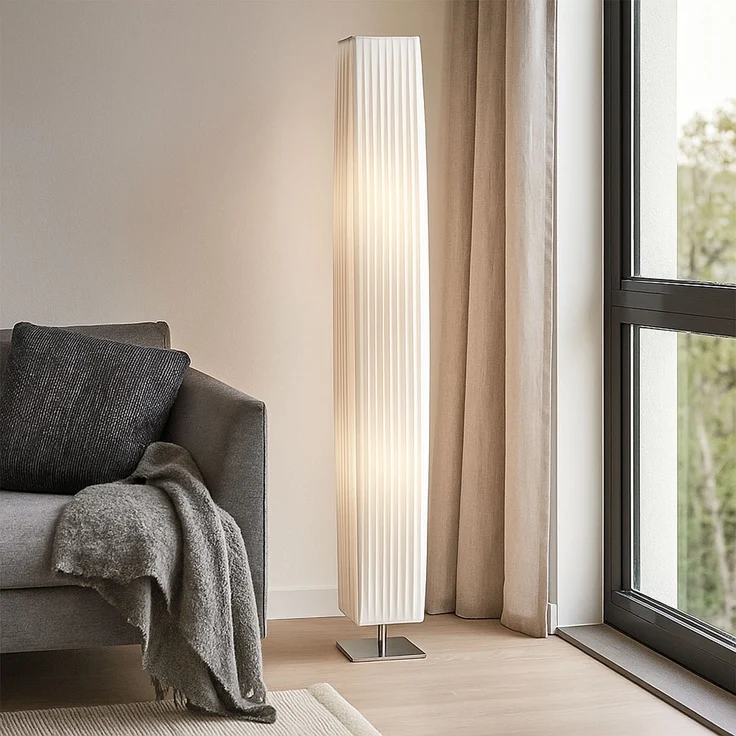 Standleuchte, Chrom, Textil weiß, 2 Flammig, H 119 cm – Bild 5