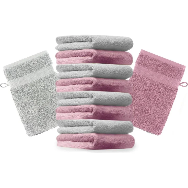 Betz Waschhandschuh 10 Stück Premium 16x21 cm Farbe Altrosa und Silbergrau, (10-St) – Bild 5