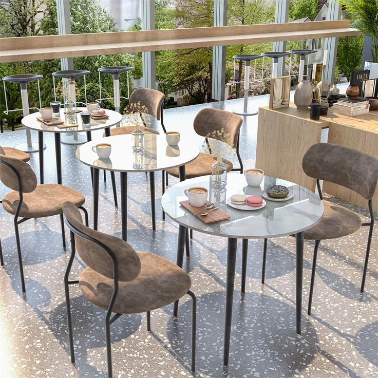 FATIVO Esstisch Runder Esszimmertisch Kchentisch aus Sinterstein Esszimmer 80x80x76 cm Wei? – Bild 3