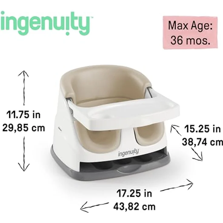 Ingenuity 2 in 1 Sitzerhöhung Stuhl, Babysitzerhöhung & Kleinkindersitz mit abnehmbaren Tablett, Essen & Fütterung Sitz für Kleinkinder, leicht zu reinigen, ideal für unterwegs, Beige, ab 6 Monaten – Bild 8