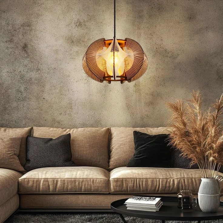 Hängeleuchte, Hanf, MDF, naturfarben, 1 flammig – Bild 3