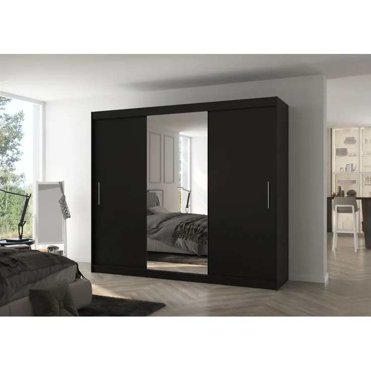 Schiebetürenschrank Schrank Nr. 540 in Schwarz matt- Spiegel 250 x 215 x 58 cm