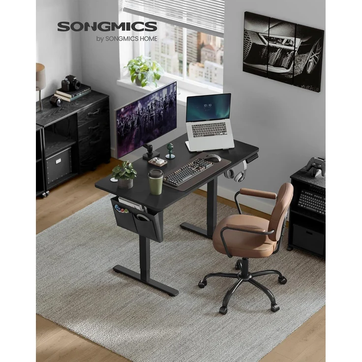 Songmics Höhenverstellbarer Schreibtisch elektrisch, 60x110 x (72-120) cm, Verstellbarer Tisch, Memory-Funktion für 4 Höhen, für Homeoffice, Arbeitszimmer, tintenschwarz – Bild 3