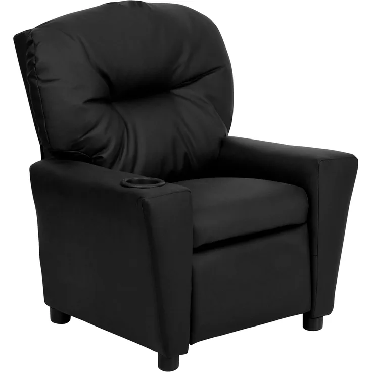 Flash Furniture Contemporary Kids Recliner with Cup Holder, Leather, Black LeatherSoft, Set of 1
