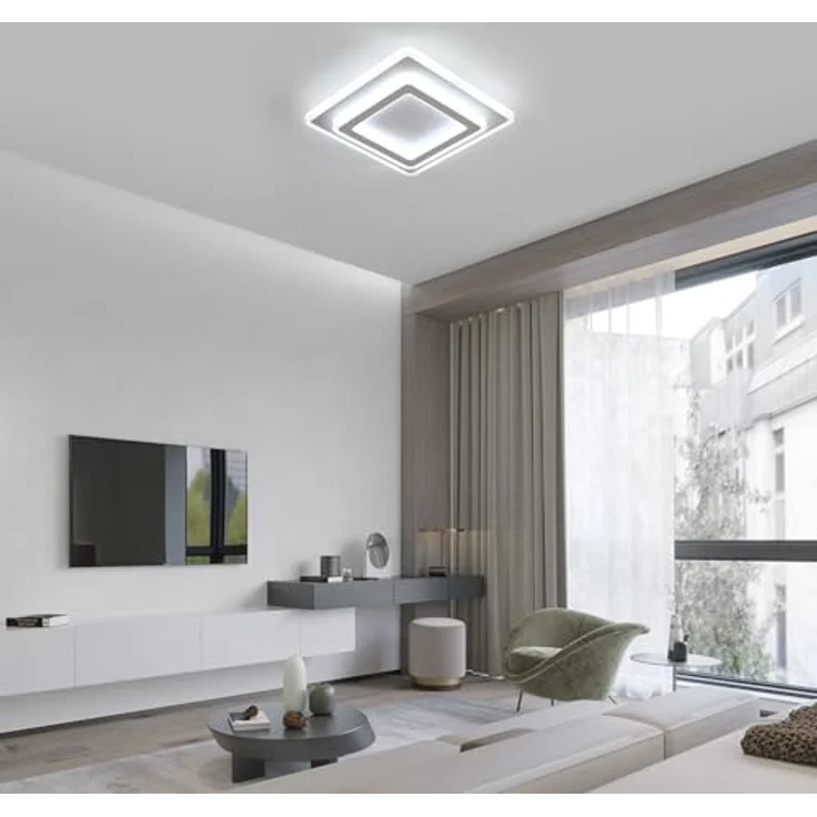 Goeco Deckenlampe LED Moderne, 44W 4950LM Quadratisch Deckenleuchte, 6500 K Kaltweißes Licht, Weiß LED Deckenbeleuchtung aus Acryl für Flur, Küche, Schlafzimmer, Wohnzimmer – Bild 7