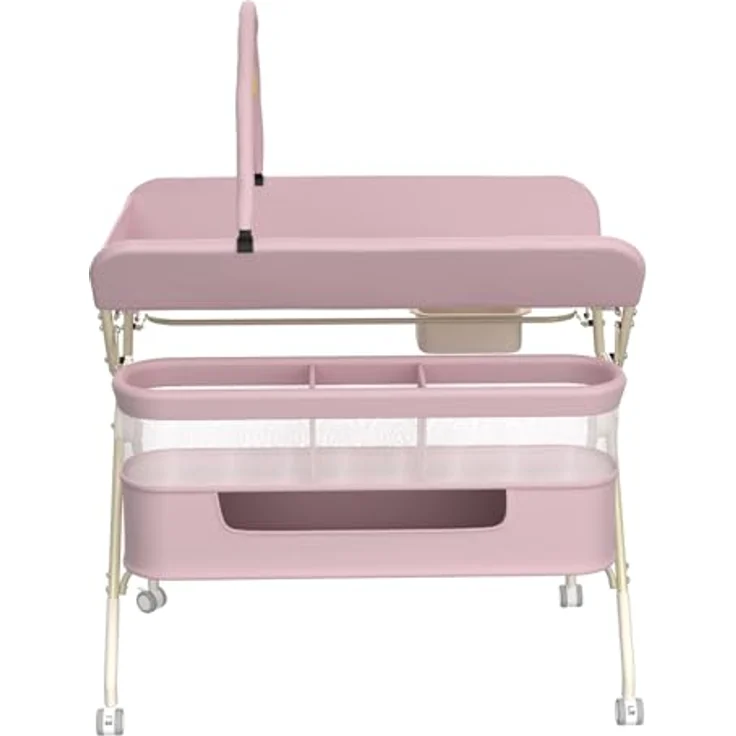 Wickelstation für Baby, Wickeltisch, faltbar, tragbar, Wickeltisch, faltbar, tragbar, mit Aufbewahrungskorb, maximale Belastung von 25 kg,75 x 68 x 83–91 cm (Schwarz) Rosa – Bild 8