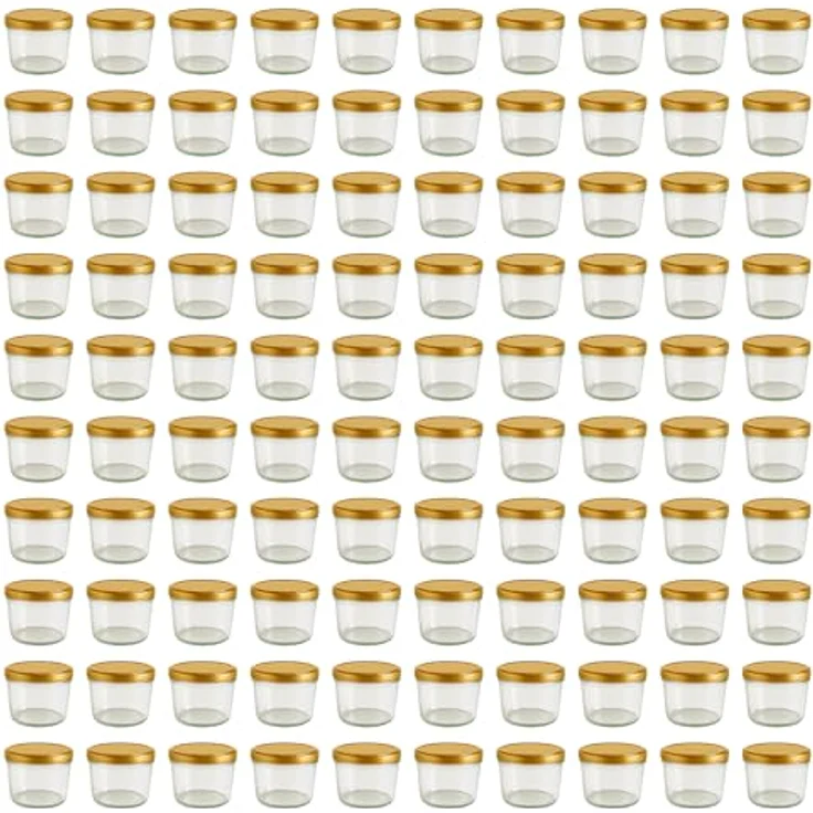 hocz 100x Marmeladengläser 230 ml | mit Deckel Gold TO 82 | Einmachgläser mit Schraubdeckel zum befüllen | Sturzgläser für Marmelade Schraubgläser | leere Gläser Set | 100 Stück – Bild 1
