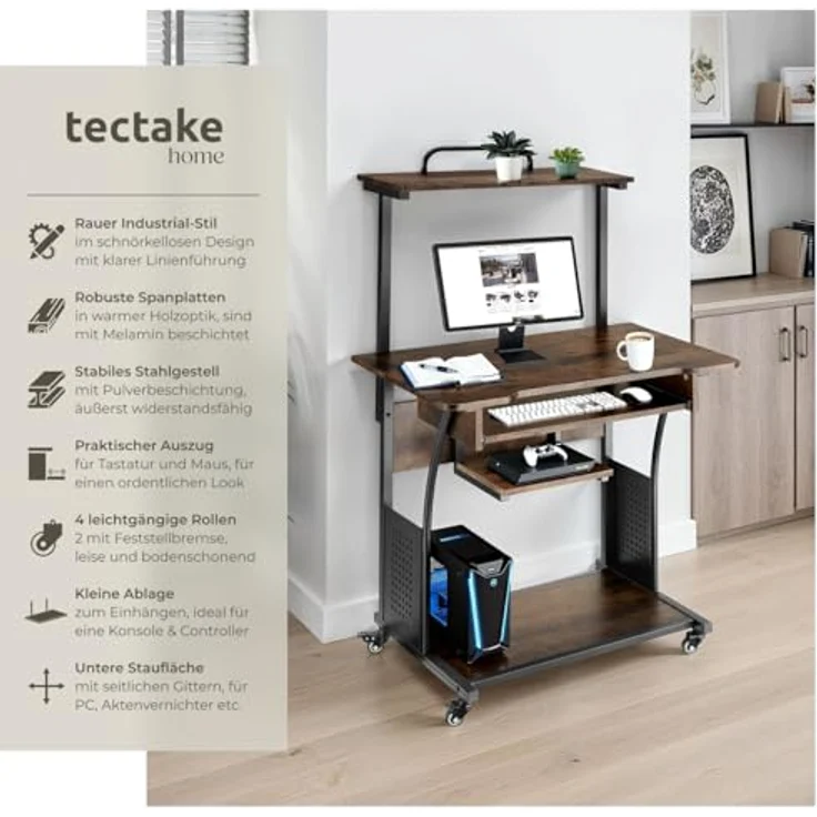 tectake Schreibtisch Fife (1-St, 1 tlg), Funktionaler Schreibtisch im kontrastreichen Industrial Style – Bild 4