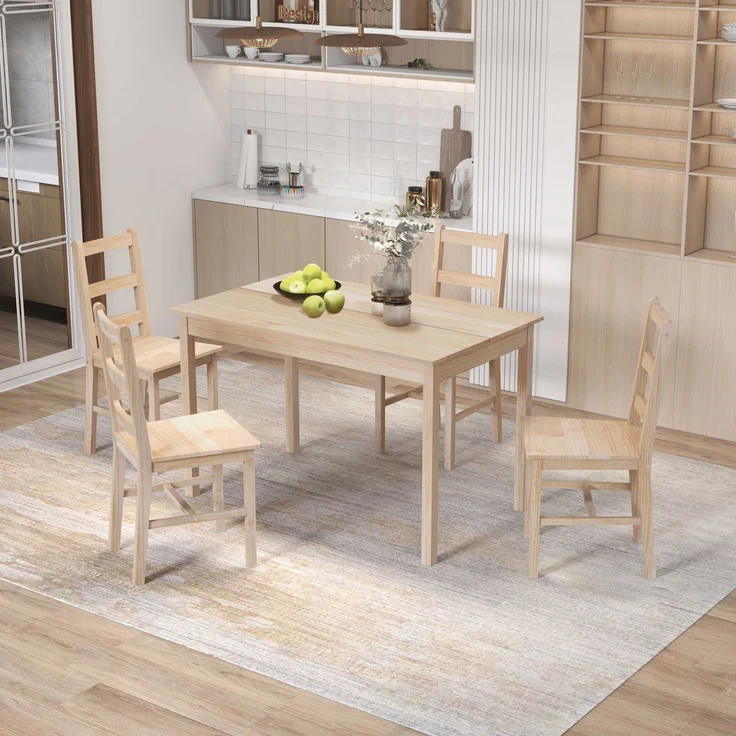 MELAYR, 5-teilige Essgruppe Esstisch mit Stühlen Sitzgruppe, Massivholz, 118 cm x 73 cm x 75 cm, Natur, Naturholz – Bild 4